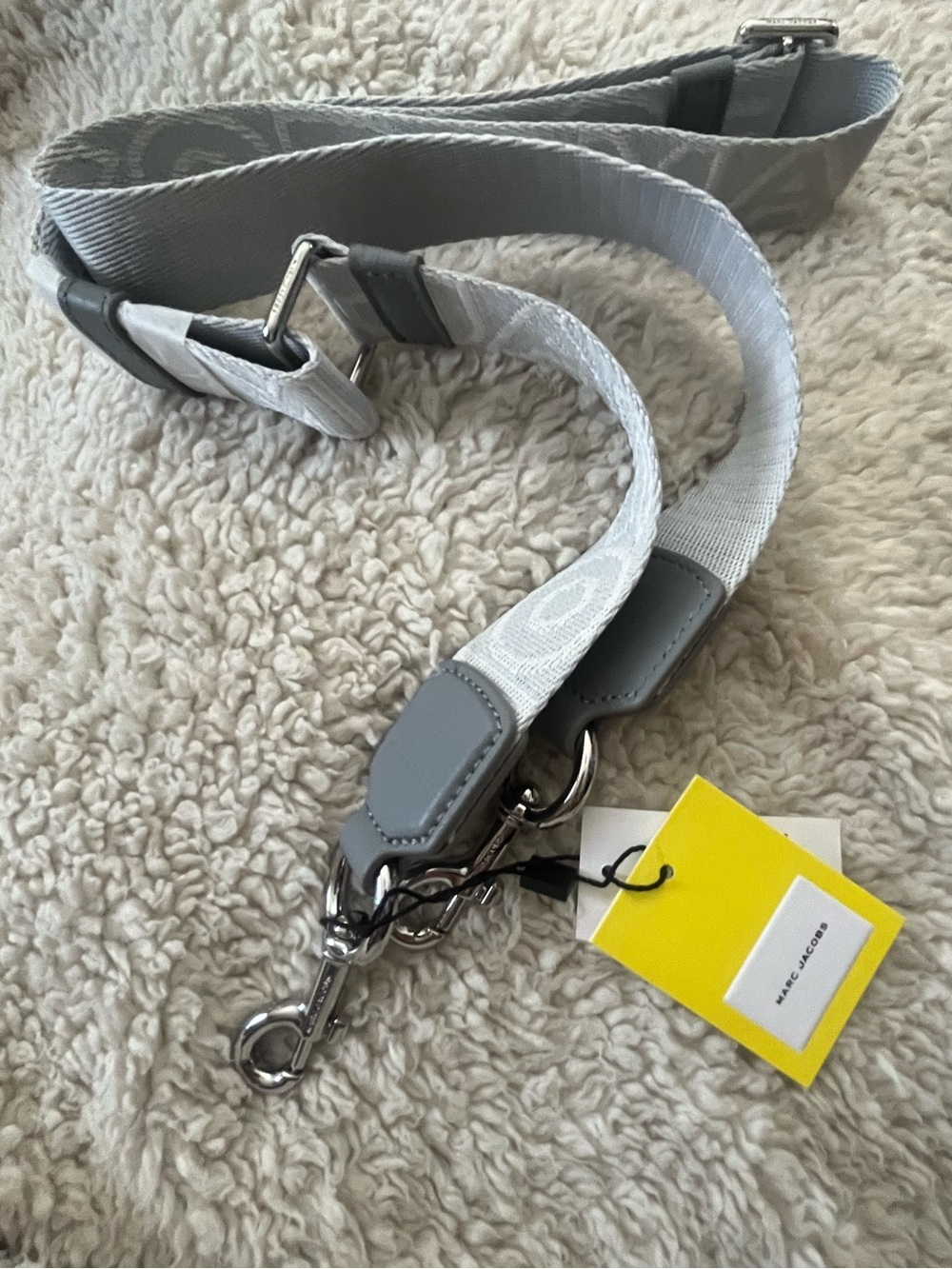Marc Jacobs Gray and White Adjustable Webbed Bag Strap